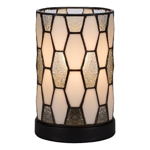 Benjara Eli 9&quot Accent Lamp-Hand Painted Cylinder Style Shade-Bronze