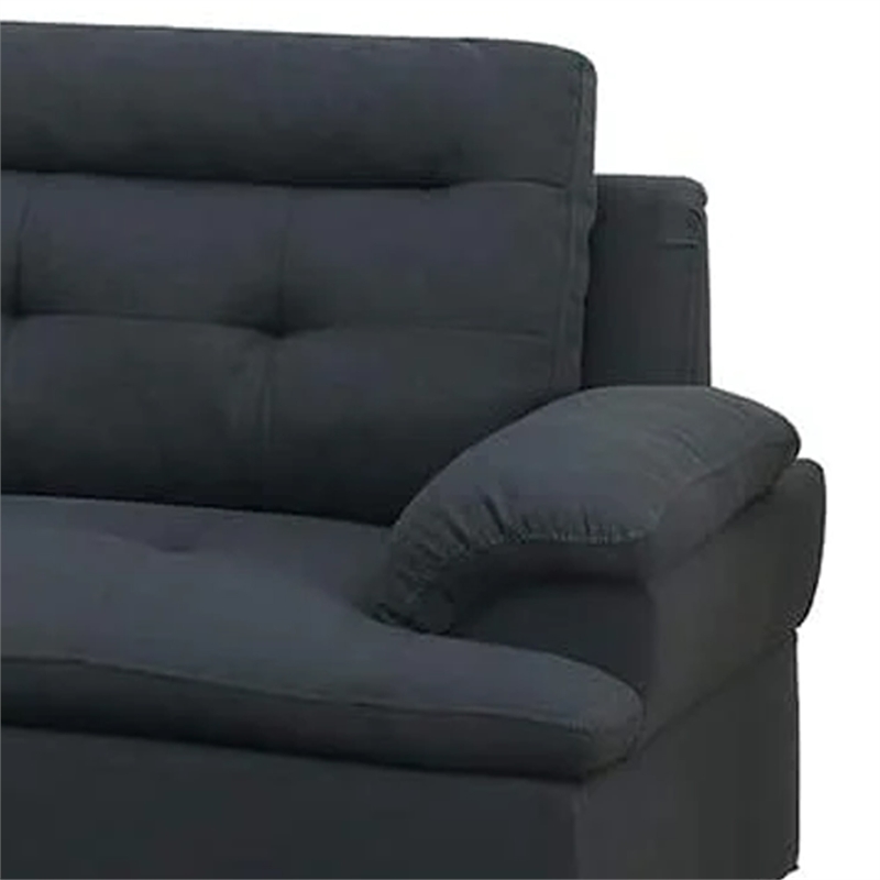 Benjara Olga 3 Piece L Shape Sectional Sofa with Ottoman- 2 Throw Pillows- Black