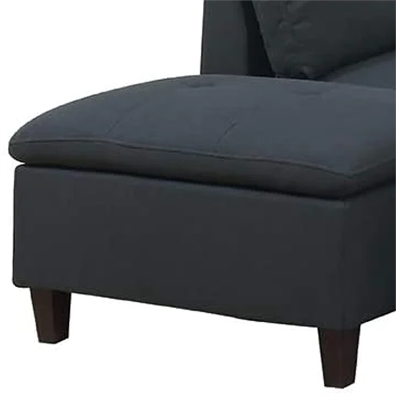 Benjara Olga 3 Piece L Shape Sectional Sofa with Ottoman- 2 Throw Pillows- Black