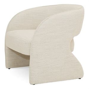 Benjara 31&quot Accent Chair- Cream Fabric- Curved Back- Round Arms- Plush Seat