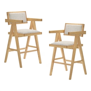 Benjara Cid Uno 26&quot Counter Height Stool (Set of 2)- Beige Fabric (Set of 2)