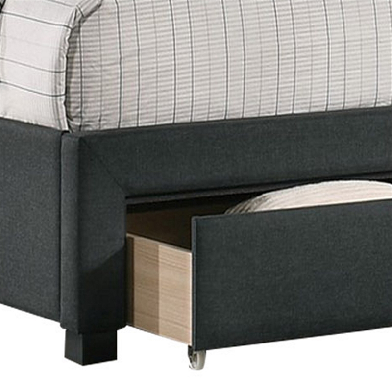 Benjara Buk King Upholstered Bed w/ Tufted Headboard-Charcoal Burlap Upholstery