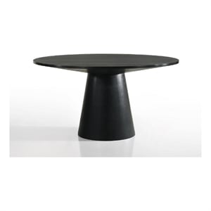 Benjara Kiy 59&quot Round Dining Table with Pedestal Base- Modern- Ebony Black Wood