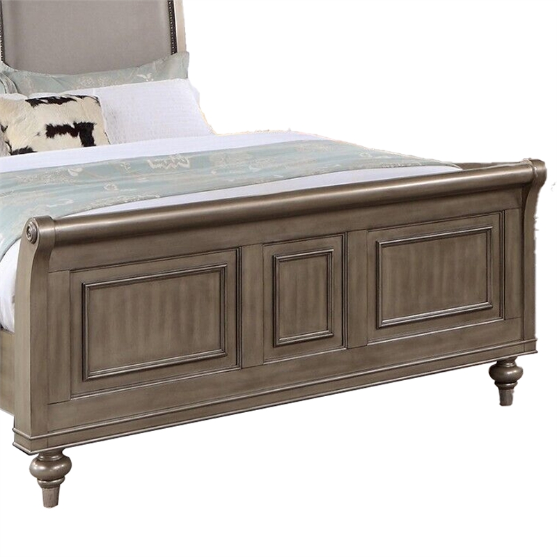 Benjara Ella Modern King Size Bed- Faux Leather Upholstery- Nailhead Trim- Gold