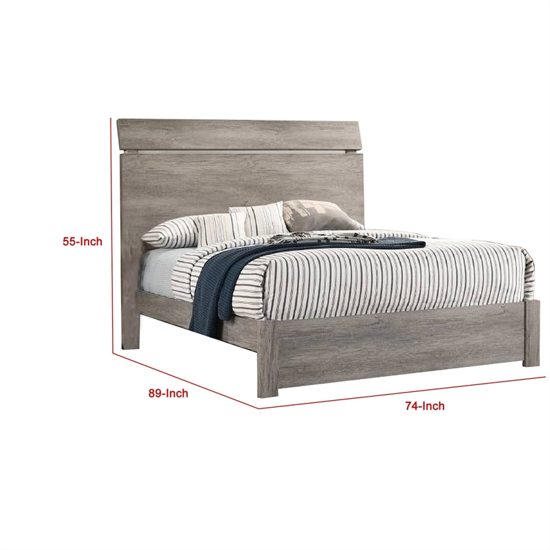 Benjara Posy Platform California King Bed- Split Headboard- Distressed Gray Wood