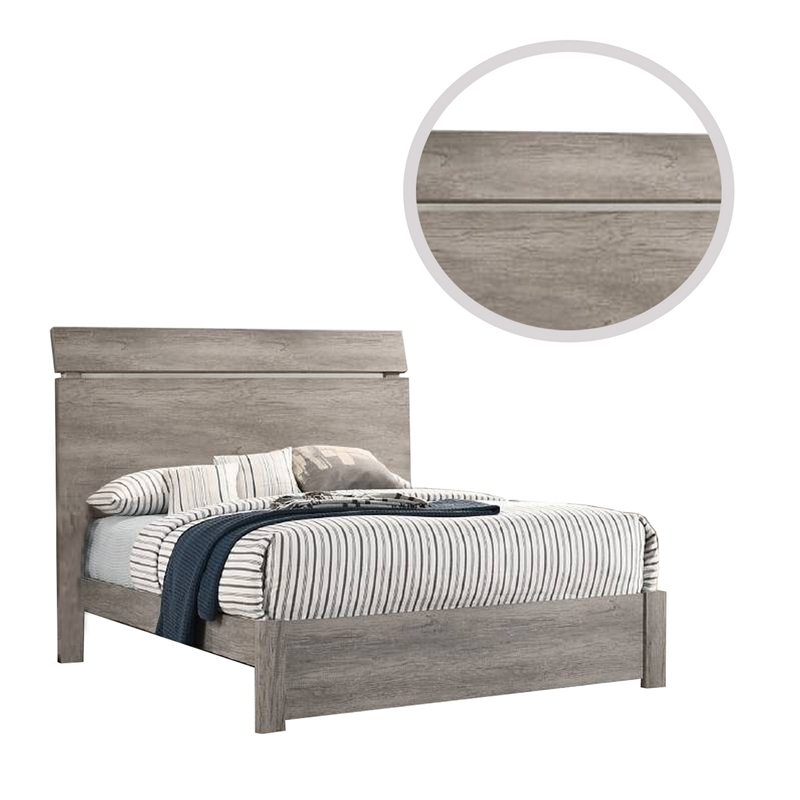 Benjara Posy Platform California King Bed- Split Headboard- Distressed Gray Wood