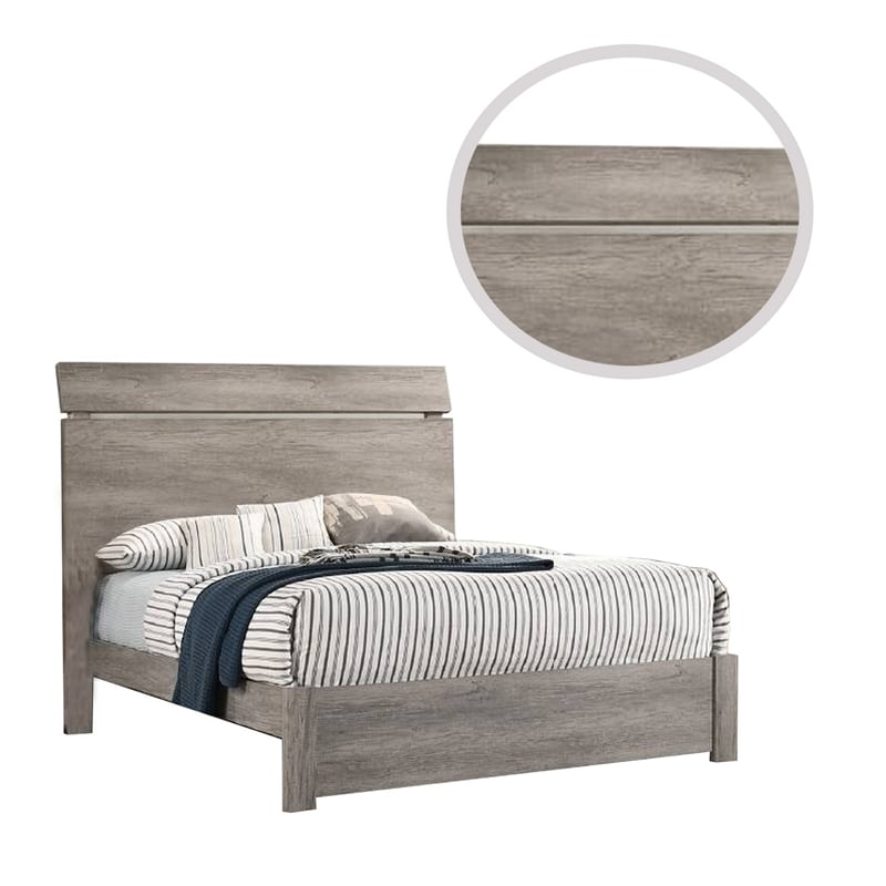 Benjara Posy Platform California King Bed- Split Headboard- Distressed Gray Wood