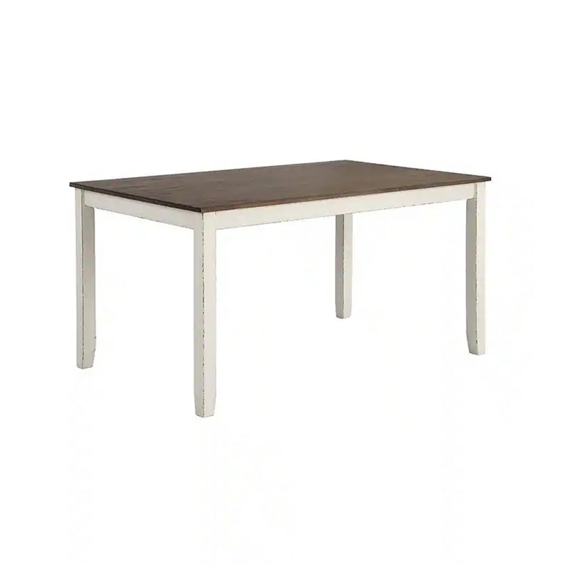 Benjara 7 Piece Dining Set- Dry Brushed Weathered Wood Surface- Gray Upholstery