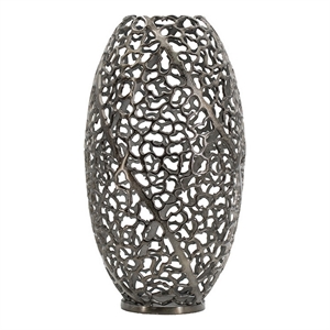 Benjara 14&quot Aluminum Accent Vase- Tall Curved Cut Out Design- Intricate Details
