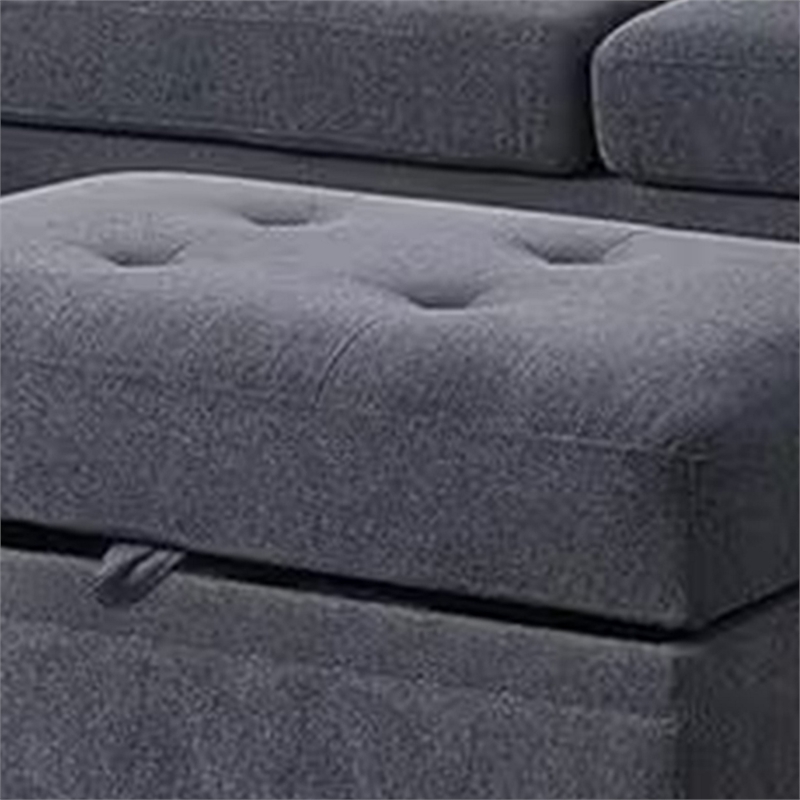Benjara Cato 3 PC L Shape Sectional Sofa Set with Ottoman- 2 Pillows- Charcoal