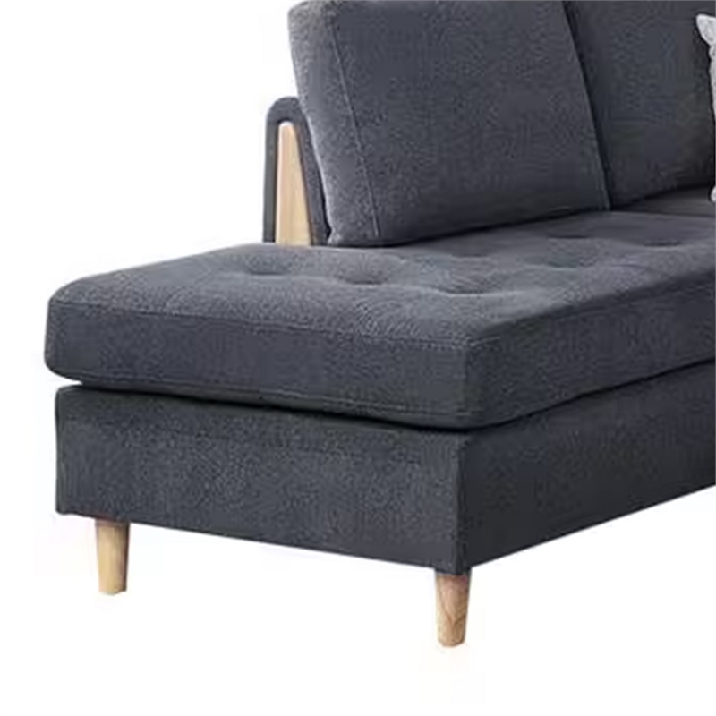 Benjara Cato 3 PC L Shape Sectional Sofa Set with Ottoman- 2 Pillows- Charcoal