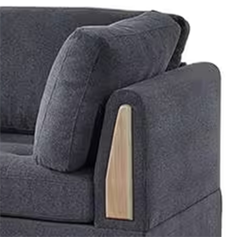 Benjara Cato 3 PC L Shape Sectional Sofa Set with Ottoman- 2 Pillows- Charcoal