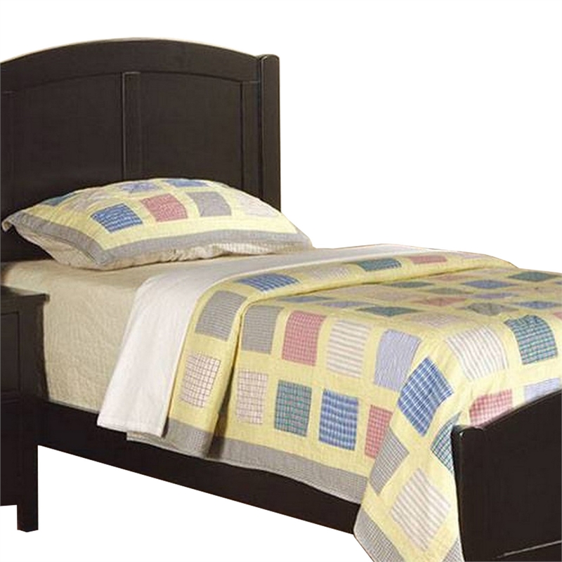Benjara Pika Full Size Bed- Arched Headboard and Footboard- Jet Black Wood Frame