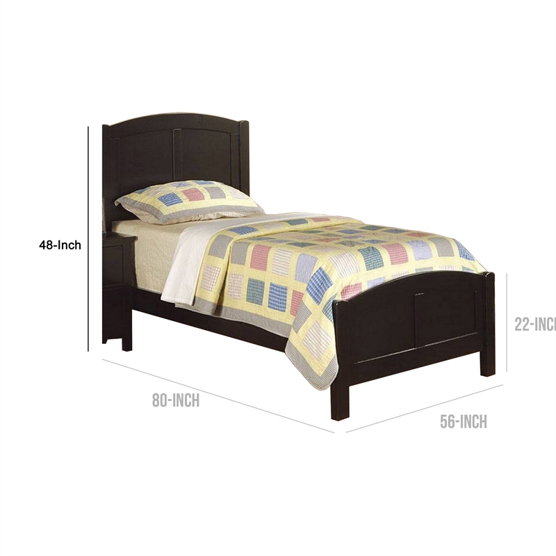 Benjara Pika Full Size Bed- Arched Headboard and Footboard- Jet Black Wood Frame