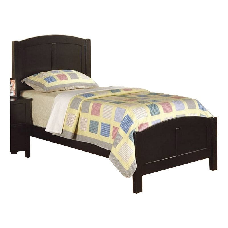 Benjara Pika Full Size Bed- Arched Headboard and Footboard- Jet Black Wood Frame