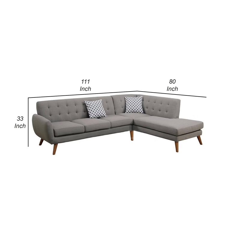 Benjara 2 Piece Modern L Shape Sectional Sofa with Chaise- Cushioned Back- Gray