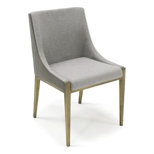 Benjara Cid Shyla 21&quot Dining Chair- Sloped Arms- Gray Faux Leather- Brass Base