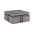 Benjara Mizo 6 PC Coffee Table Set- 1 End Table- Nesting Ottomans- Smooth Gray