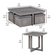 Benjara Mizo 6 PC Coffee Table Set- 1 End Table- Nesting Ottomans- Smooth Gray
