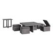 Benjara Mizo 6 PC Coffee Table Set- 1 End Table- Nesting Ottomans- Smooth Gray