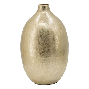 Benjara Pansy 14&quot Modern Vase- Metal- Tall Curved Shape- Bottleneck- Gold