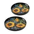 Benjara 2 Piece Modern Decorative Trays- Round Plastic Frame- Sunflower Motifs