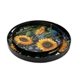 Benjara 2 Piece Modern Decorative Trays- Round Plastic Frame- Sunflower Motifs