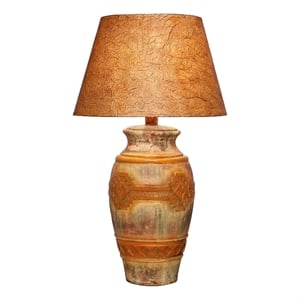 Benjara Riza 29&quot Urn Table Lamp- Carved Trellis Cut- Rich Oak Brown Hydrocal
