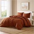 Benjara Edge 4 Piece Queen Size Duvet Comforter Set- Washed Linen- Rust Orange