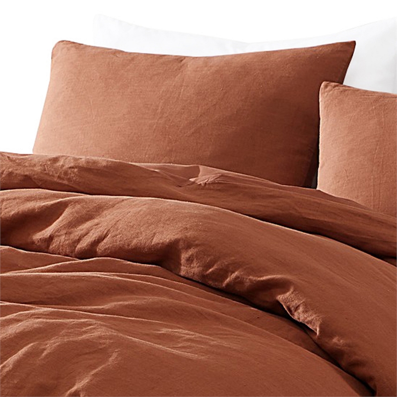 Benjara Edge 4 Piece Queen Size Duvet Comforter Set- Washed Linen- Rust Orange