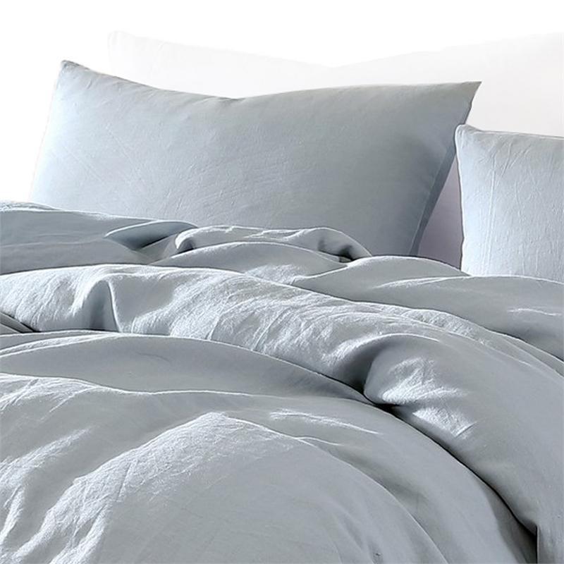 Benjara Edge 4 Piece King Size Duvet Comforter Set- Washed Linen- Light Blue