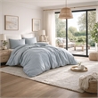 Benjara Edge 4 Piece King Size Duvet Comforter Set- Washed Linen- Light Blue