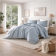 Benjara Edge 4 Piece King Size Duvet Comforter Set- Washed Linen- Light Blue