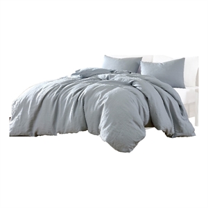 Benjara Edge 4 Piece King Size Duvet Comforter Set- Washed Linen- Light Blue