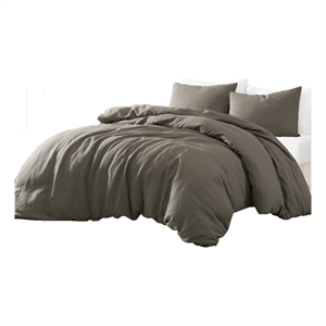 Benjara Edge 4 Piece King Size Duvet Comforter Set- Washed Linen- Charcoal Gray