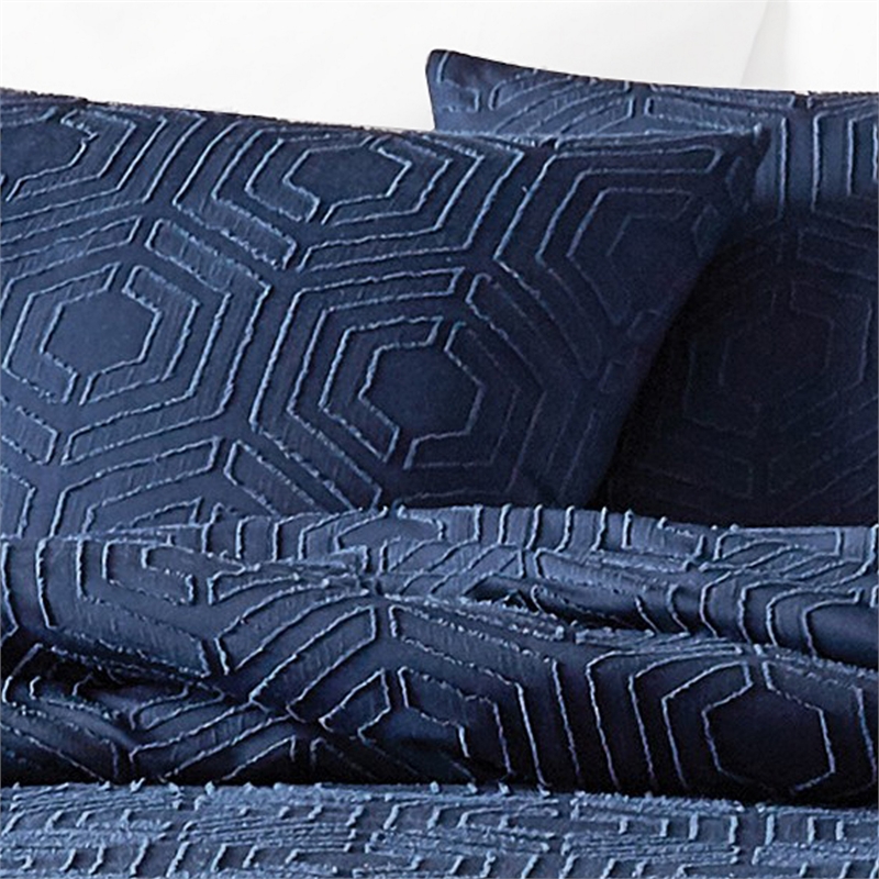 Benjara Jose 3 PC Queen Size Comforter Set- Matching Shams- Jacquard Navy Blue