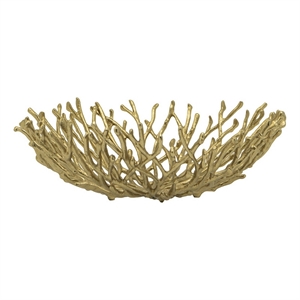 Benjara 14&quot Decorative Bowl- Aluminum- Tree Branch Design- Gold