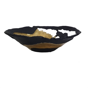 Benjara 18&quot Elegant Decorative Bowl- Aluminum- Cutwork Design- Gold- Black