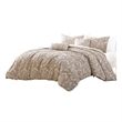 Benjara Kile Modern 6 PC Queen Size Duvet Comforter Set- Beige Medallion Pattern
