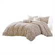 Benjara Kile Modern 6 PC Queen Size Duvet Comforter Set- Beige Medallion Pattern