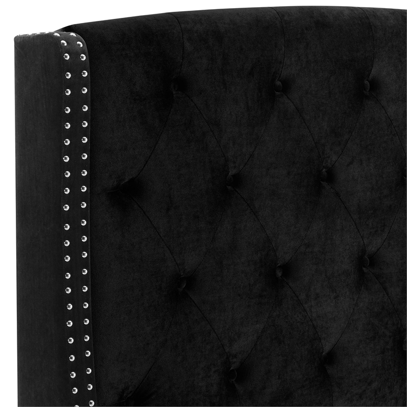Benjara Elle King Size Bed- Low Profile- Button Tufted Headboard- Black