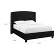 Benjara Elle Queen Size Bed- Low Profile- Black Button Tufted Headboard
