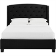Benjara Elle Queen Size Bed- Low Profile- Black Button Tufted Headboard