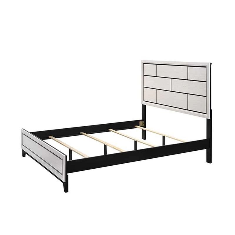 Benjara Asir Twin Size Bed- Geometric Panel Headboard- Modern White Wood Finish