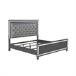 Benjara Reff King Size Bed- Button Tufted Gray Fabric - Modern Wood Panel