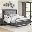 Benjara Reff King Size Bed- Button Tufted Gray Fabric - Modern Wood Panel