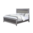 Benjara Reff King Size Bed- Button Tufted Gray Fabric - Modern Wood Panel