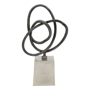 Benjara 9&quot Table Sculpture- Abstract Loop Design- Block Base- Black/Silver