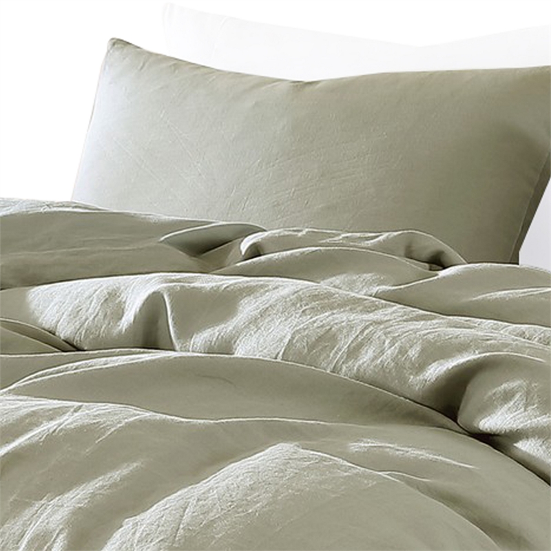 Benjara Edge 4 Piece King Size Duvet Comforter Set- Washed Linen- Sage Green