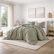 Benjara Edge 4 Piece King Size Duvet Comforter Set- Washed Linen- Sage Green
